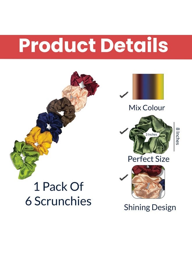 TEMPERIA (6 pcs) Silk Satin Scrunchies For Women & Girls - Stylish Luxury Ponytail Rubber Band Ties for Hair - Mix Colours (MN02) - Image 2