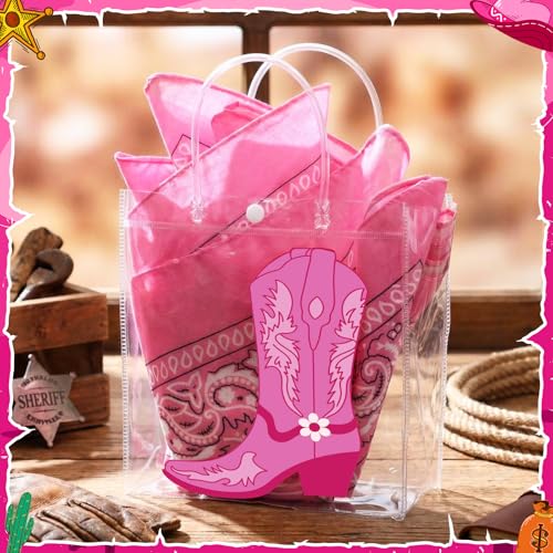 Gaillty 48 Pcs Cowboy Boot Party Favor Bags Gift Clear PVC Bags with Paisley Bandanas Western Cowboy Party Supplies Birthday Treat Goodies for Bachelor Rodeo Birthday (Fashion Style,Pink) - Image 4