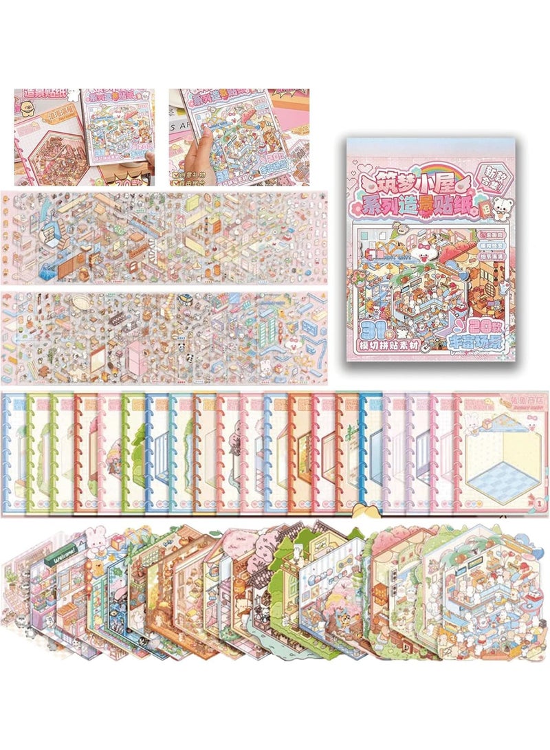 SYOSI DIY 3D Sticker Book for Kids, Therapeutic Scene Stickers with Ocean World, Panda Tea House, Water Park, Bakery & Movie Theater Designs, Creative Art Therapy, Journal & Scrapbook Decor (20-Pack) - Image 1