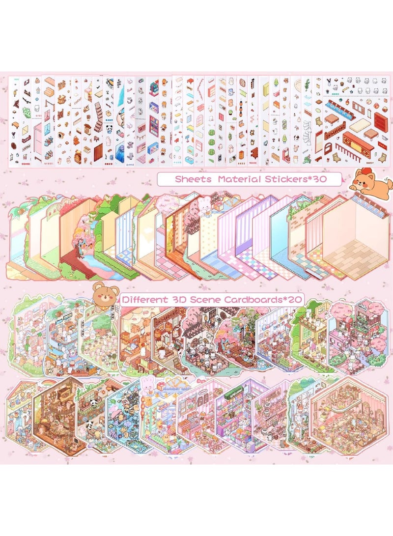 SYOSI DIY 3D Sticker Book for Kids, Therapeutic Scene Stickers with Ocean World, Panda Tea House, Water Park, Bakery & Movie Theater Designs, Creative Art Therapy, Journal & Scrapbook Decor (20-Pack) - Image 2