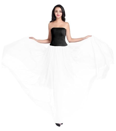 v28 Womens Maxi Midi White Flowy Long Black Summer Plus Size Sheer Chiffon Skirt (L,White) - Image 4