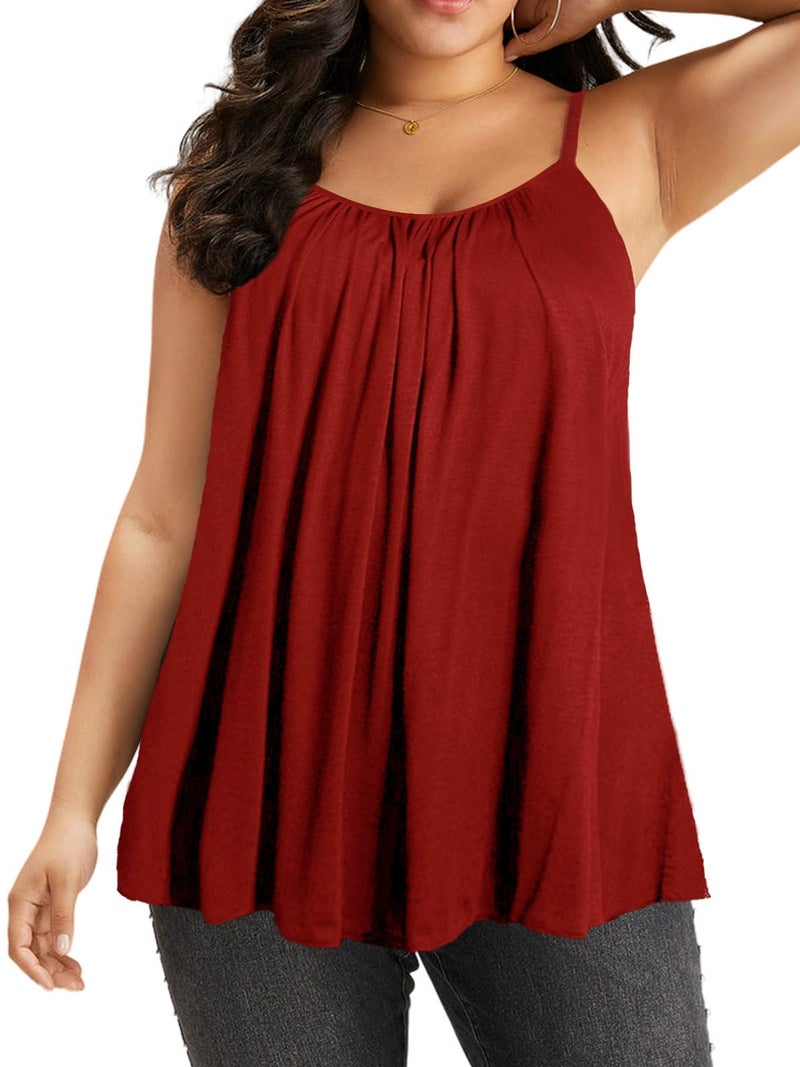 7th Element Plus Size Tank Tops for Womens Camisoles Cami Loose Fit Sleeveless Summer Dressy Shirts Blouse 2025 Summer(Wine Red,4X) - Image 1