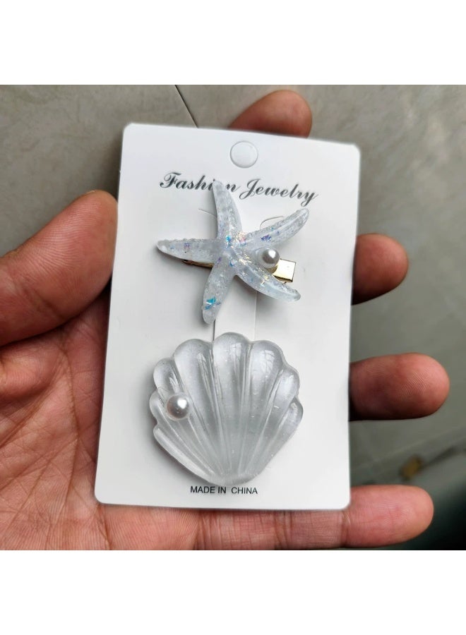 Goolsky Cute Hairpin with a Sweet Starfish And Shell Design, Perfect for Side Bangs And As a Duckbill Hair Accessory. - Image 1