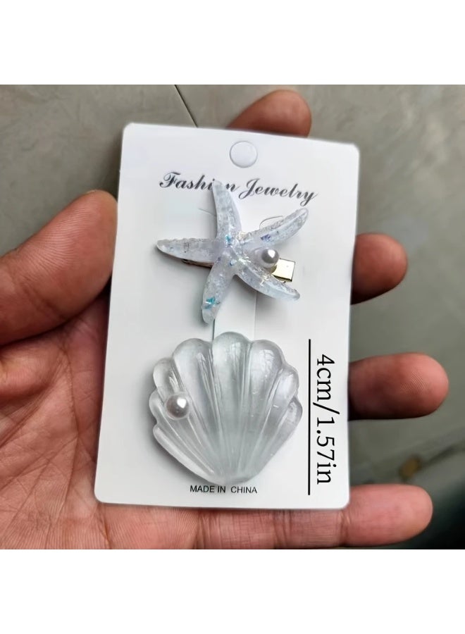 Goolsky Cute Hairpin with a Sweet Starfish And Shell Design, Perfect for Side Bangs And As a Duckbill Hair Accessory. - Image 3