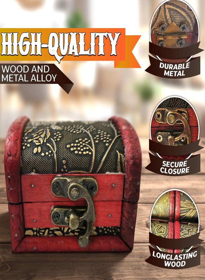Tesorrio Small Treasure Chest Box - 3.15" x 2.36" x 2.36" Mini Treasure Chest with Vintage Ornament, Decorative Wooden Box with Lid and Hasp Latch, Good for Gifting, DIY-Crafts, and Aquarium Decoration - Image 3