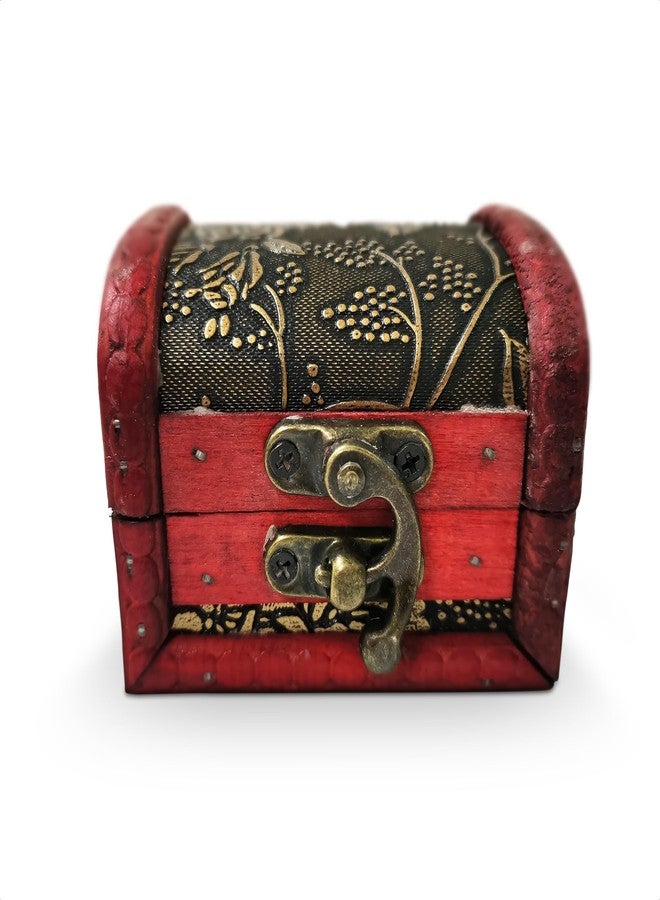 Tesorrio Small Treasure Chest Box - 3.15" x 2.36" x 2.36" Mini Treasure Chest with Vintage Ornament, Decorative Wooden Box with Lid and Hasp Latch, Good for Gifting, DIY-Crafts, and Aquarium Decoration - Image 1