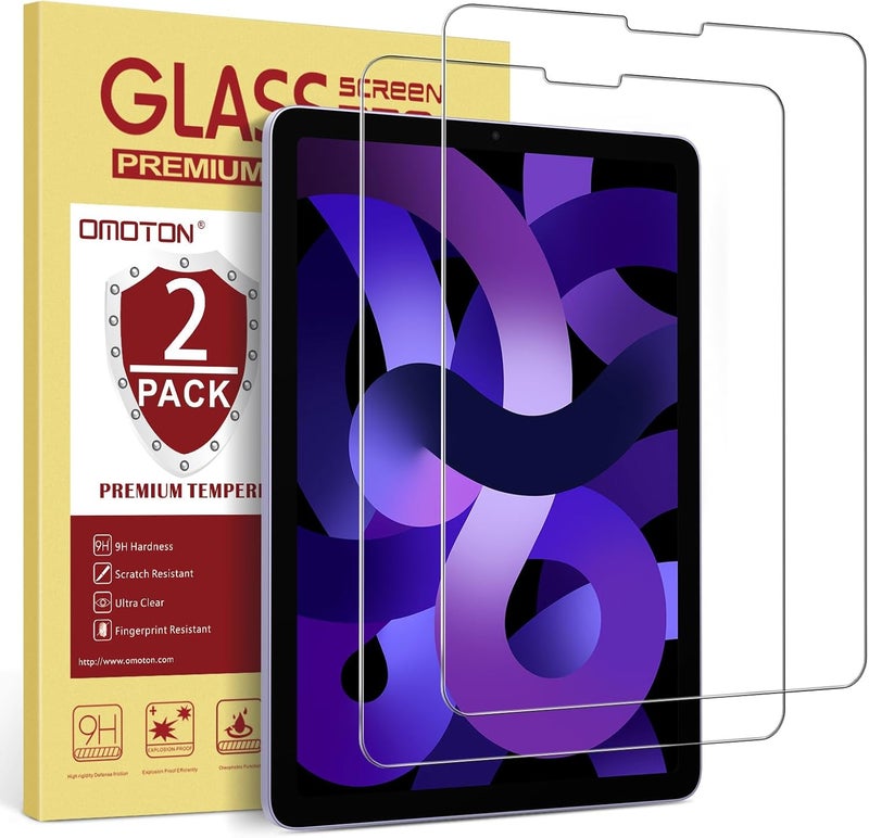 Omoton حماية شاشة لجهاز iPad Air الجيل 5 و 4 (Air 5/4، 10.9 بوصة، 2022/2020) و iPad Pro 11 بوصة (2022/2021/2020/2019) - زجاج مقسى، متوافق مع الحافظة، متوافق مع قلم أبل، عبوة من 2 - Image 1