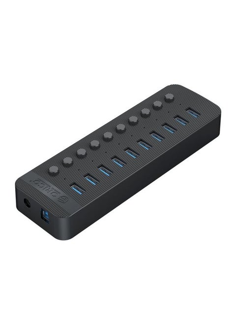 ORICO CT2U3-10AB-BK 10 In 1 Plastic Stripes Multi-Port USB HUB with Individual Switches, EU Plug(Black)