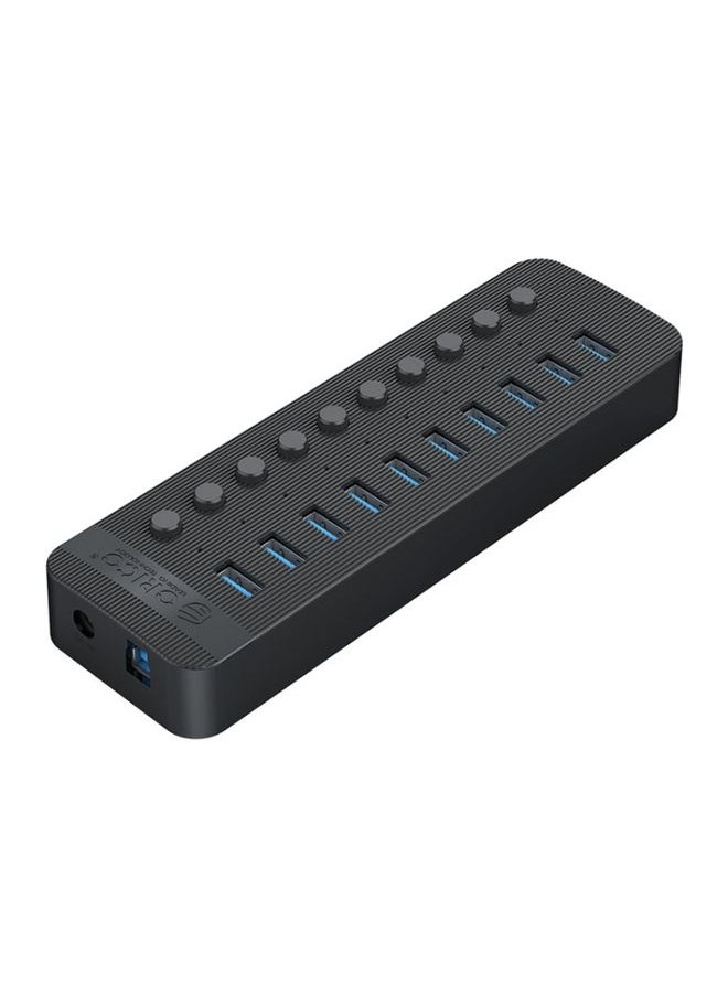 Generic - ORICO CT2U3-10AB-BK 10 In 1 Plastic Stripes Multi-Port USB HUB with Individual Switches, EU Plug(Black) - Image 1
