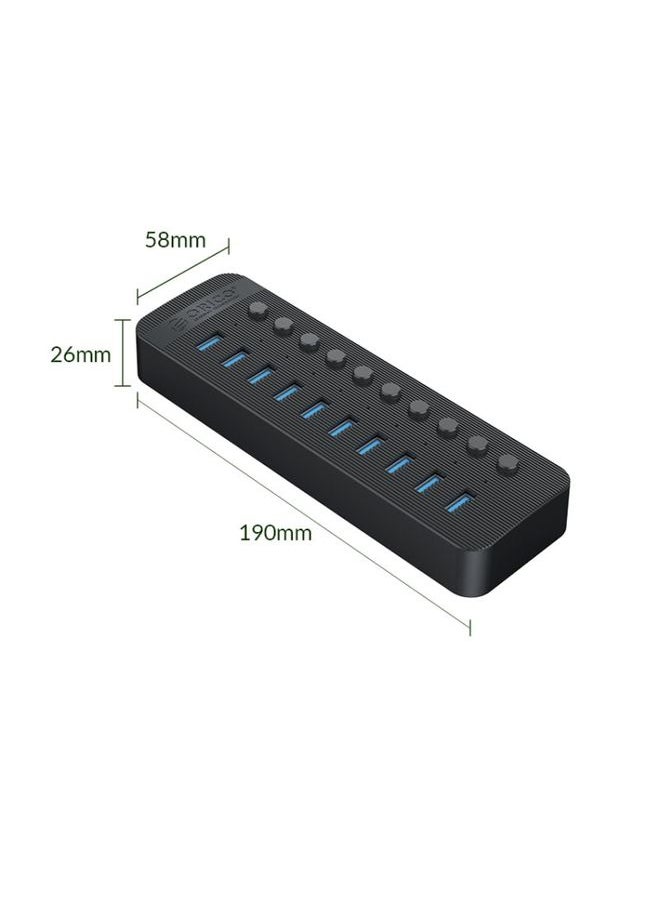 Generic - ORICO CT2U3-10AB-BK 10 In 1 Plastic Stripes Multi-Port USB HUB with Individual Switches, EU Plug(Black) - Image 1
