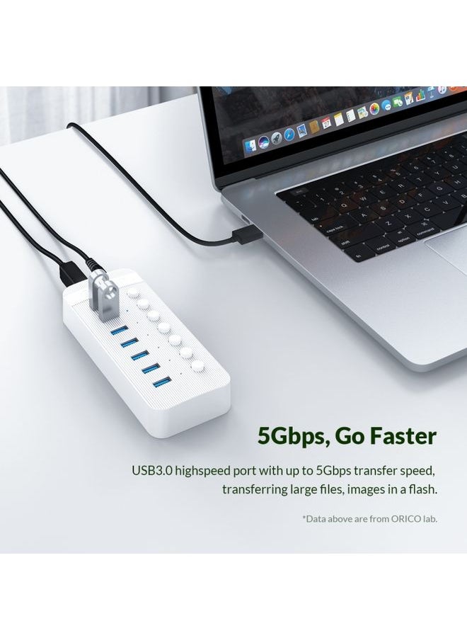 Generic - ORICO CT2U3-10AB-BK 10 In 1 Plastic Stripes Multi-Port USB HUB with Individual Switches, EU Plug(Black) - Image 1