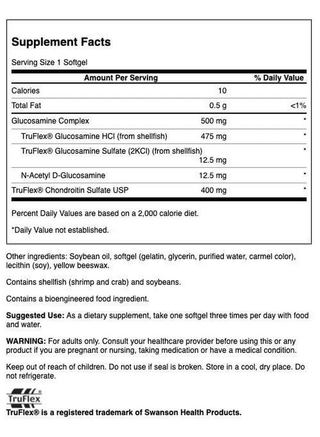 Swanson Glucosamine Complex & Chondroitin Sulfate 500/400 Milligrams 120 Sgels - Image 2