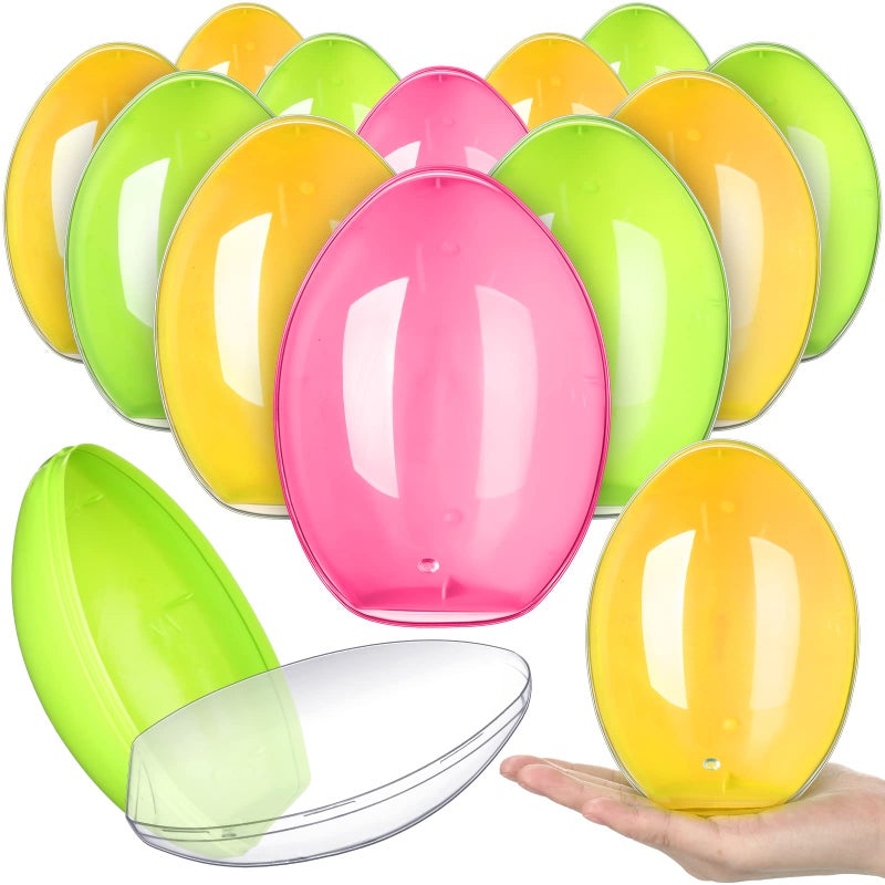 Leitee Jumbo Easter Eggs 12 Pcs Giant Fillable Plastic Colorful Clear Egg Shaped Containers for Filling Treats Easter Basket Stuffers for Prize Supplies (6'') - Image 1