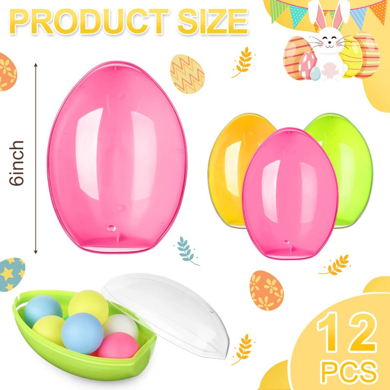 Leitee Jumbo Easter Eggs 12 Pcs Giant Fillable Plastic Colorful Clear Egg Shaped Containers for Filling Treats Easter Basket Stuffers for Prize Supplies (6'') - Image 2