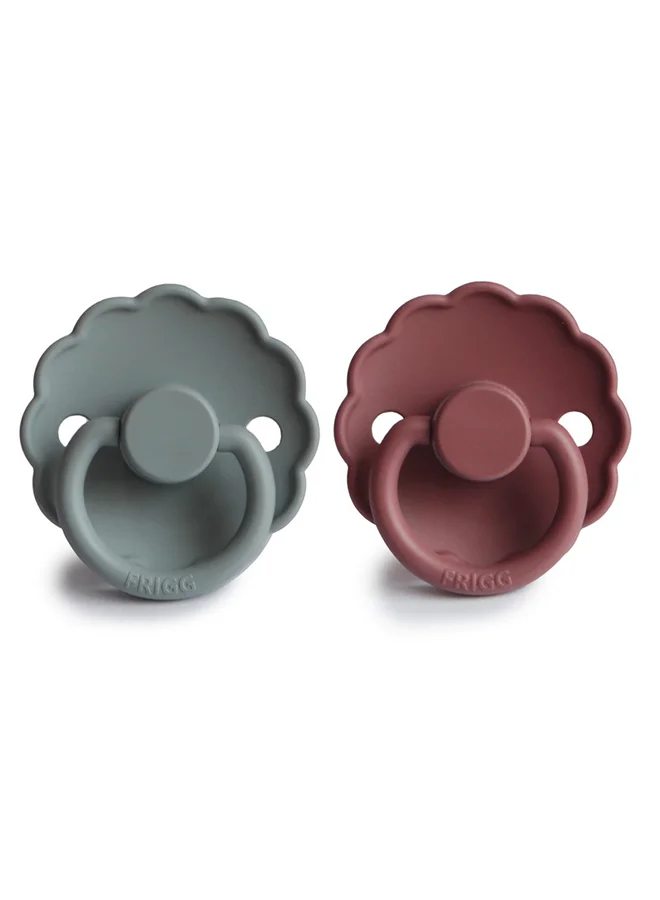 FRIGG Pack Of 2 Daisy Silicone Baby  Pacifier 0 To 6 Month Size 1 French Gray/Woodchuck