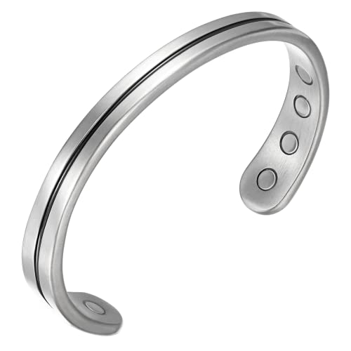 RainSo Mens Womens Light Titanium Magnetic Golf Bracelets Bangle for 3500 Gauss Adjustable with Gift Box (Silver) - Image 2