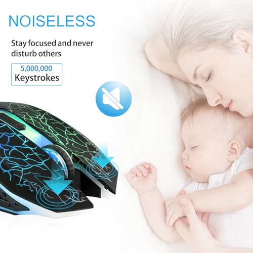 TENMOS M2 Wireless Gaming Mouse, Silent Rechargeable Optical USB Computer Mice Wireless with 7 Color LED Light, Ergonomic Design, 3 Adjustable DPI Compatible with Laptop/PC/Notebook, 6 Buttons (Black) - Image 2