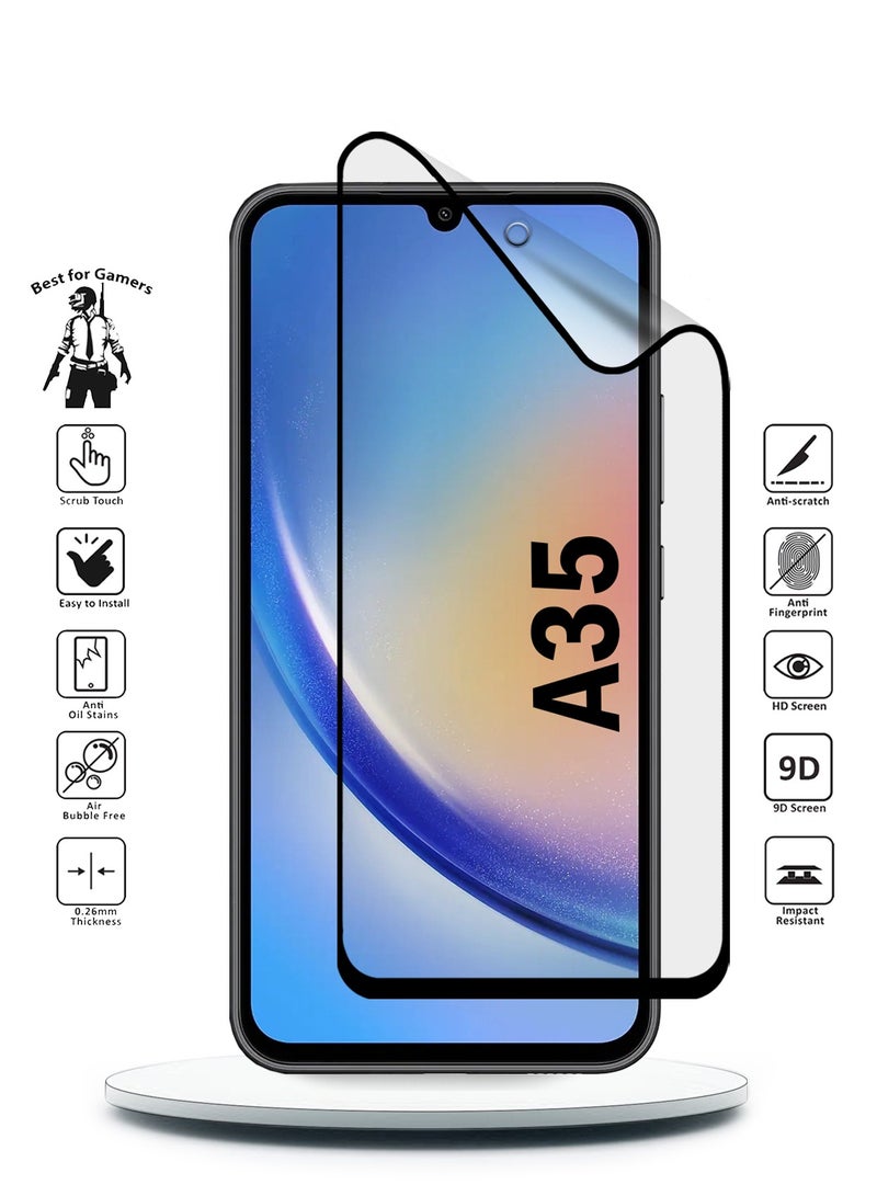 Wtech Samsung Galaxy A35 5G 2024 Nano Ceramic Full Glue Full Cover Matte Flexible Screen Protector (MSCNMN) - Clear/Black - Image 2