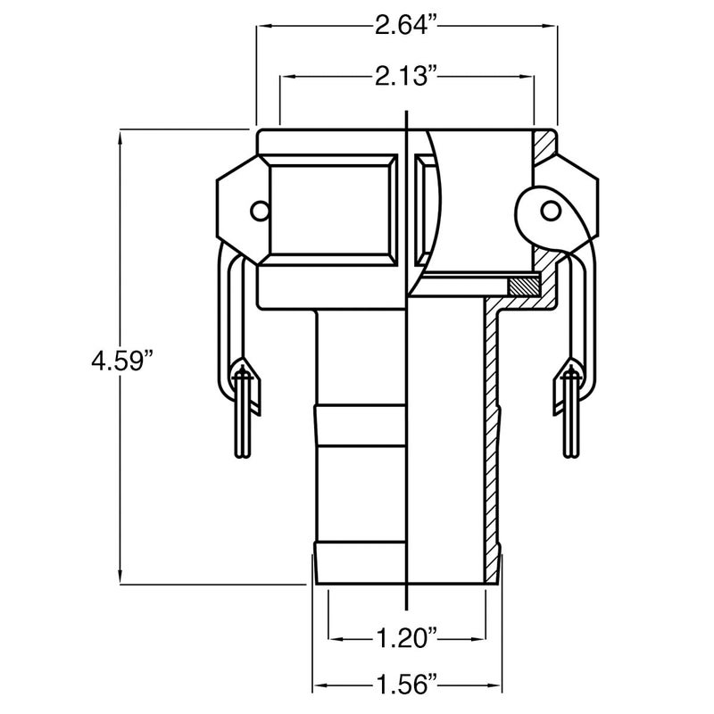Gloxco Poly Cam Lock Fitting, Type C, 1-1/2" Female Camlock x 1-1/2" Hose Shank, Each - Image 2