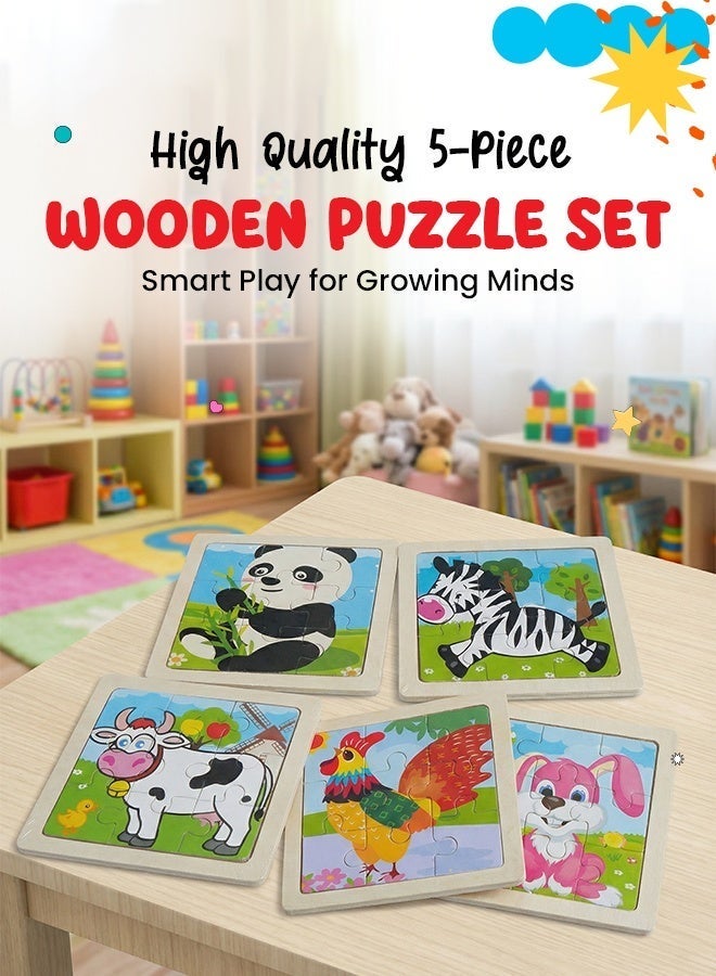 High Quality Wooden Early Learning Puzzle Set for Kids – Educational Jigsaw Toys with Land Animals (Rabbit, Elephant, Butterfly, Giraffe, Zebra), Objects & Shapes – Montessori Activity for Toddlers, Boys, Girls, Indoor & Outdoor Play - Image 3