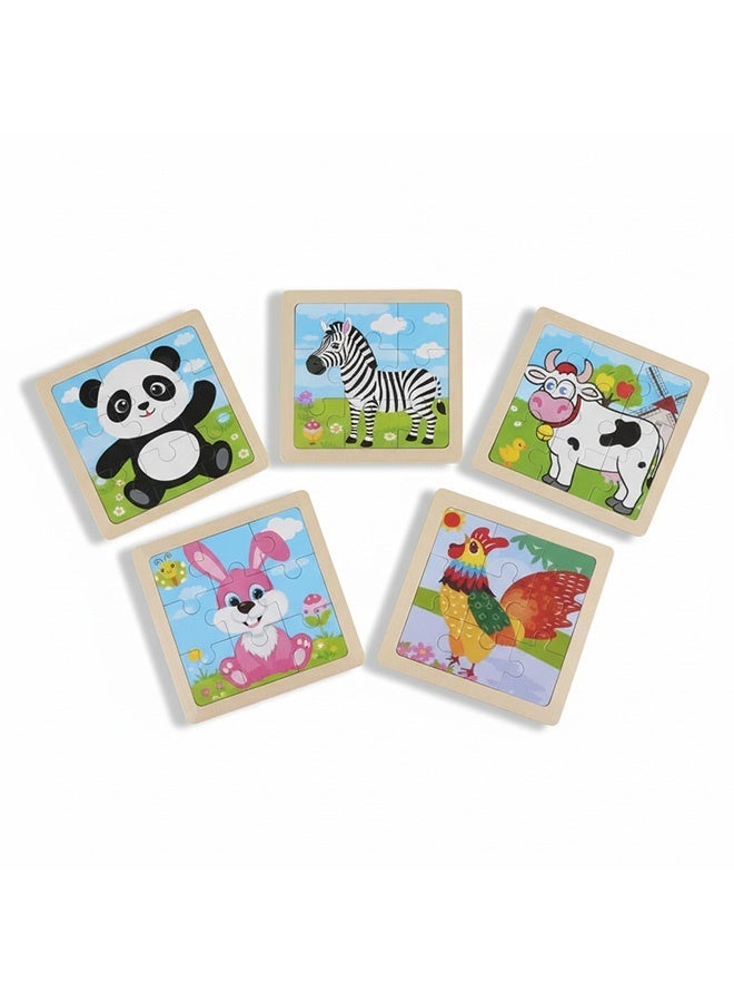High Quality Wooden Early Learning Puzzle Set for Kids – Educational Jigsaw Toys with Land Animals (Rabbit, Elephant, Butterfly, Giraffe, Zebra), Objects & Shapes – Montessori Activity for Toddlers, Boys, Girls, Indoor & Outdoor Play - Image 1