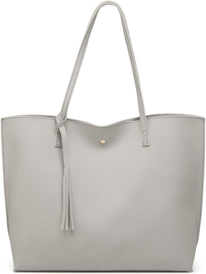 KRIFTY Women Large Tote Bag - Tassels Faux Leather Shoulder Handbags, Fashion Ladies Purses Satchel Messenger Bag (Grey) - Image 1