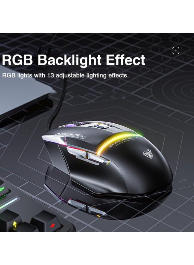 أولا فأرة ألعاب إلكترونية سلكية AULA S12Pro – إضاءة خلفية RGB، برمجة ماكرو، DPI قابل للتعديل 1200–12800، فأرة USB ضوئية للكمبيوتر (أبيض) - Image 4