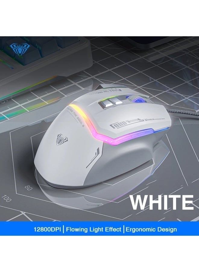 أولا فأرة ألعاب إلكترونية سلكية AULA S12Pro – إضاءة خلفية RGB، برمجة ماكرو، DPI قابل للتعديل 1200–12800، فأرة USB ضوئية للكمبيوتر (أبيض) - Image 2