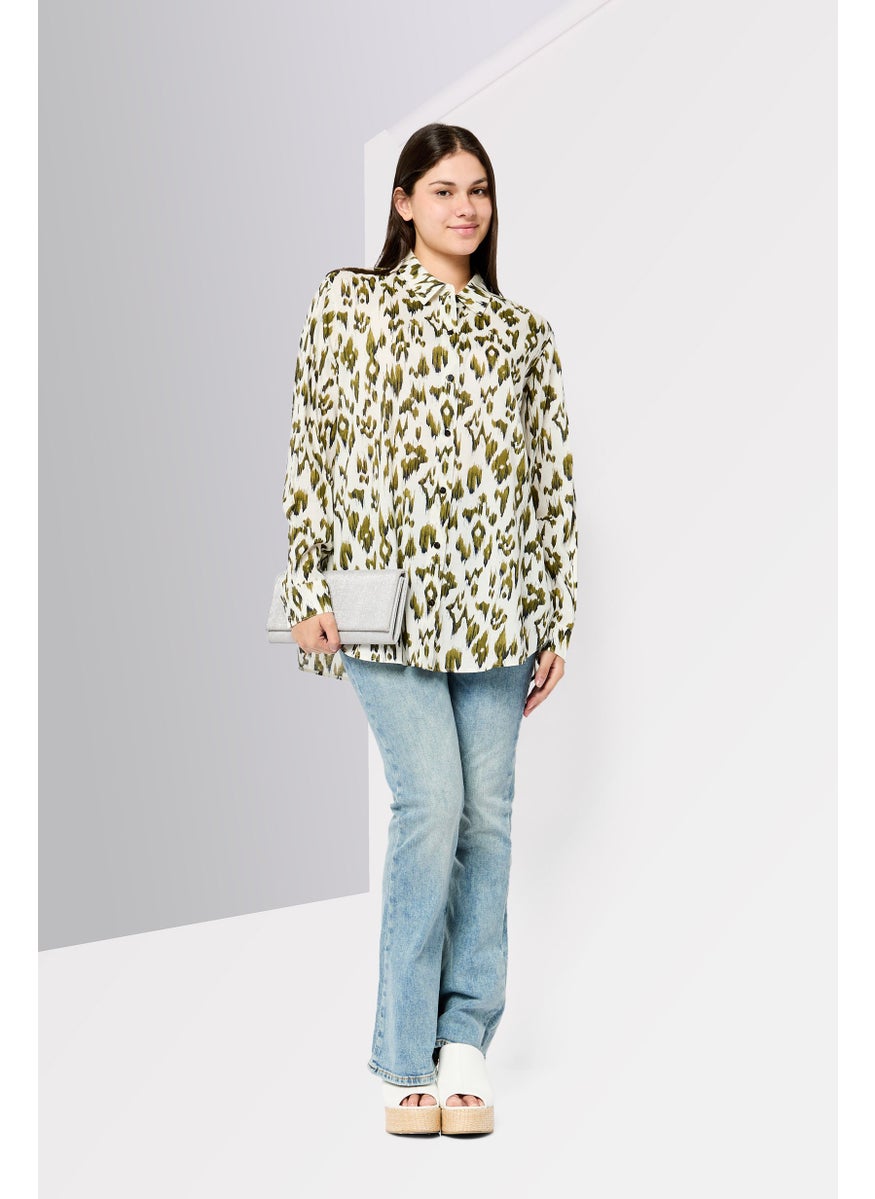 Scotch & Soda Women Spread Collar Long Sleeve Animal Print Shirt, Multicolor  - Image 2