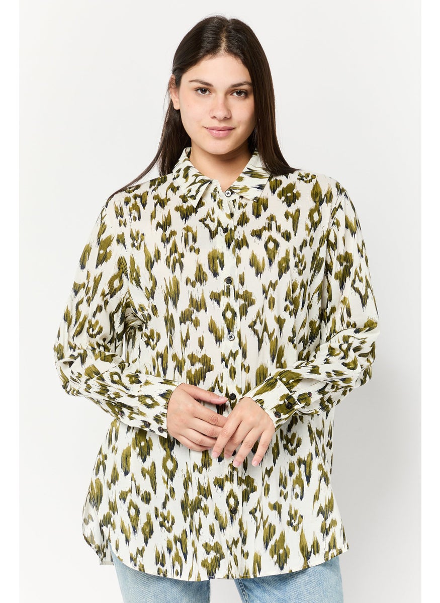 Scotch & Soda Women Spread Collar Long Sleeve Animal Print Shirt, Multicolor  - Image 1
