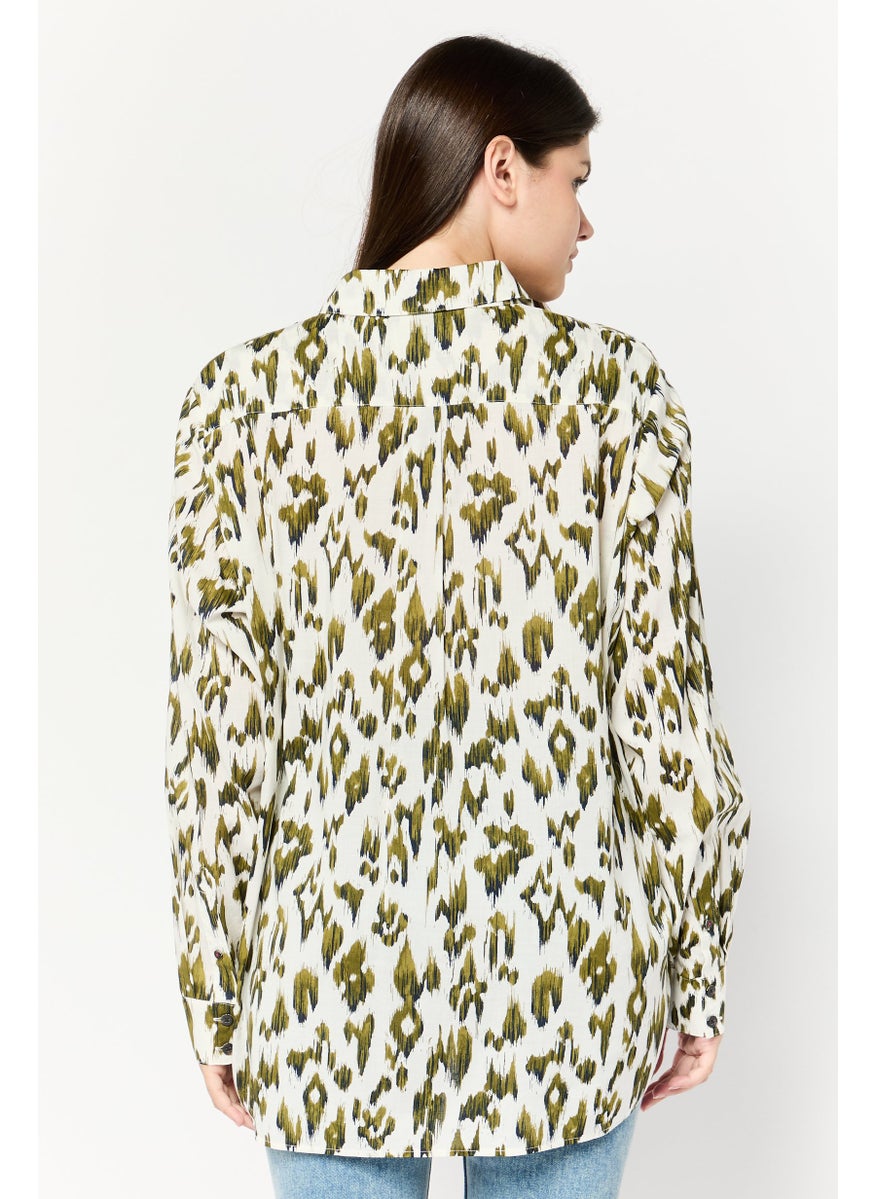 Scotch & Soda Women Spread Collar Long Sleeve Animal Print Shirt, Multicolor  - Image 4
