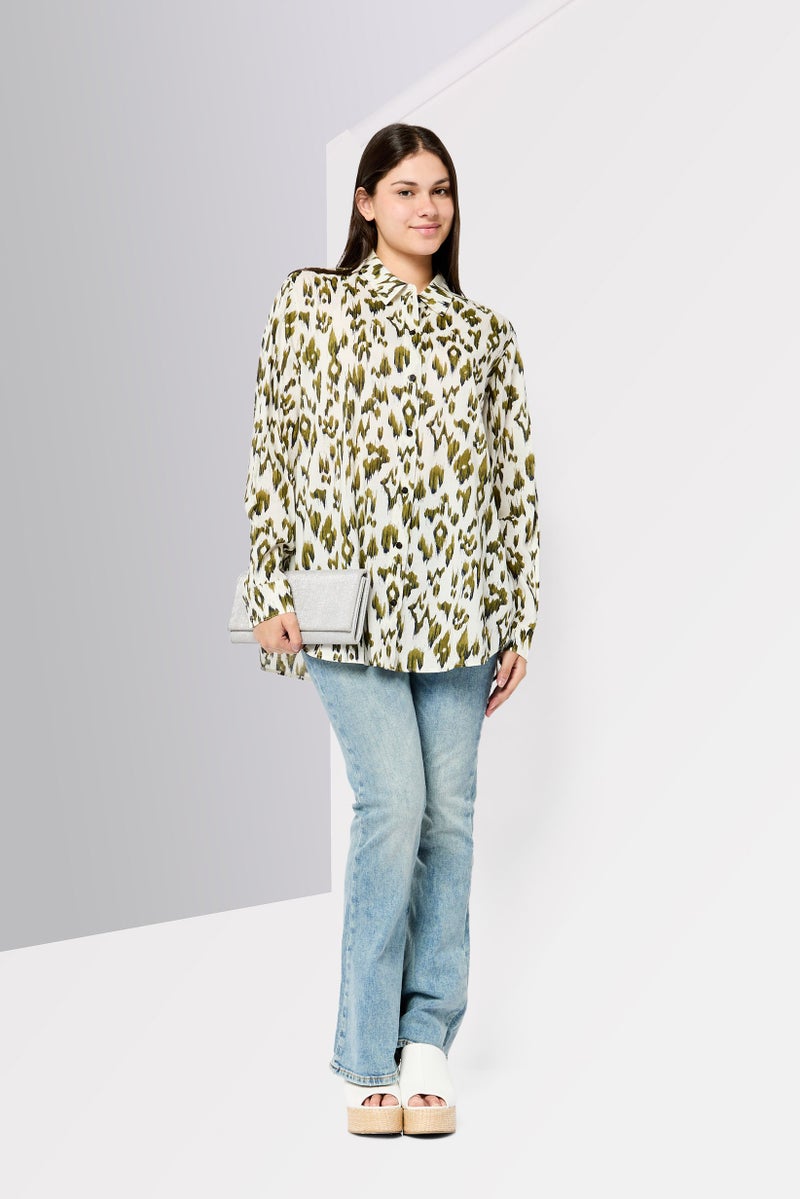 Scotch & Soda Women Spread Collar Long Sleeve Animal Print Shirt, Multicolor - Image 2