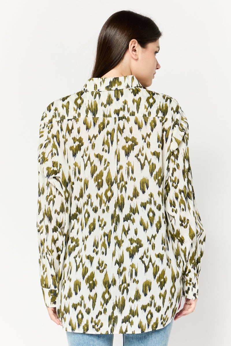 Scotch & Soda Women Spread Collar Long Sleeve Animal Print Shirt, Multicolor - Image 4