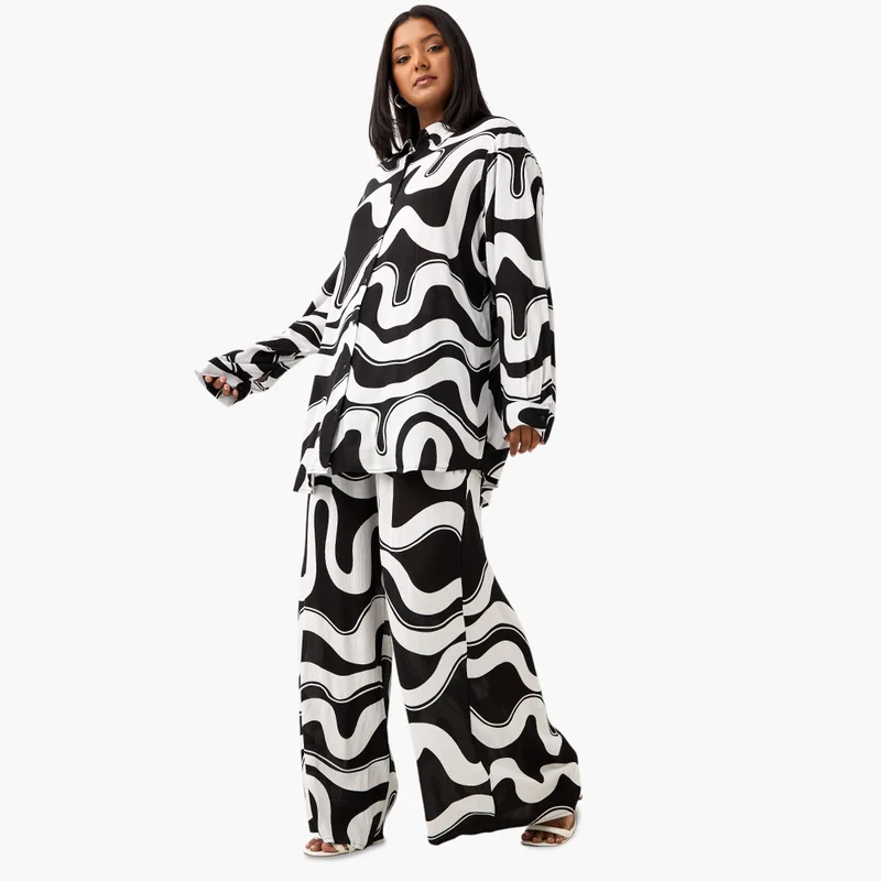  أولا بوبكن Plus Size Ulla Popken All-Over Print Shirt with Long Sleeves