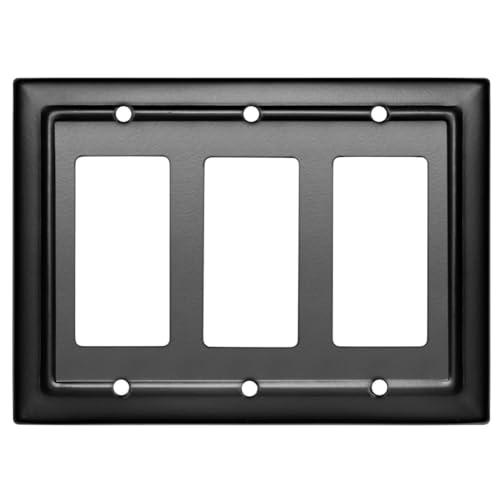 Monarch Abode 3-Gang Rocker Wall Plate, Architectural Decorator Metal Switch Wall Plate, Decorative Light Switch Cover Plate for Electrical Outlet, Matte Black - Image 1