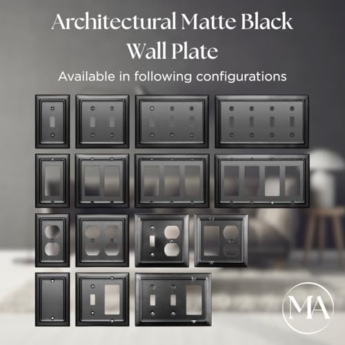 Monarch Abode 3-Gang Rocker Wall Plate, Architectural Decorator Metal Switch Wall Plate, Decorative Light Switch Cover Plate for Electrical Outlet, Matte Black - Image 3