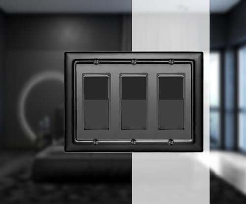 Monarch Abode 3-Gang Rocker Wall Plate, Architectural Decorator Metal Switch Wall Plate, Decorative Light Switch Cover Plate for Electrical Outlet, Matte Black - Image 2