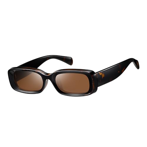 kimorn Retro Rectangle Sunglasses for Women Men Thick Frame Sun Glasses UV Protection Shades K1703 (Tortoiseshell/Brown) - Image 1