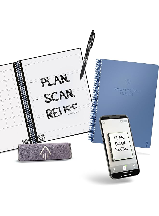 Rocketbook Planner And Notebook Fusion Reusable Smart Planner And Notebook Improve Productivity With Digitally Connected Notebook Planner Dotted 15.2 Cm X 22.4 Cm 42 Pg Steel Blue  - Image 1