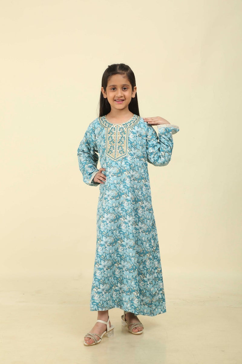 HANA & SARA Classic Girls Arabic Jalabiya – Lightweight Floral Full-Length Dress for Celebrations - Image 4