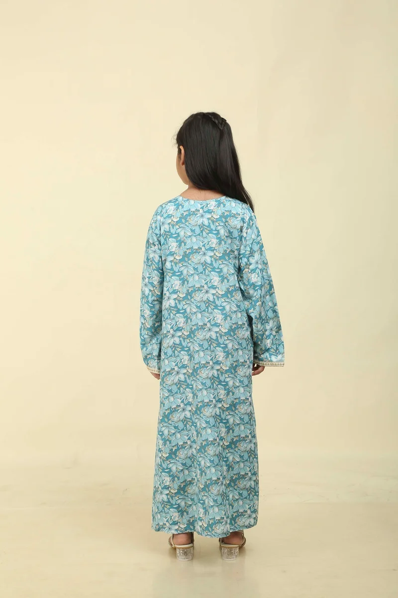 HANA & SARA Classic Girls Arabic Jalabiya – Lightweight Floral Full-Length Dress for Celebrations