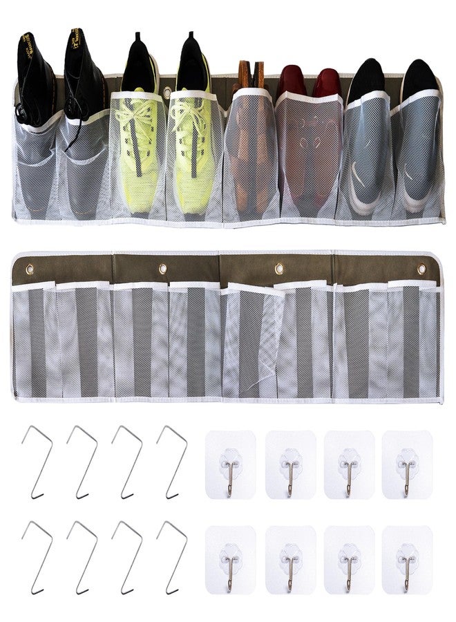 Jestik RV Shoe Storage for Bedside - 16 Large Pocket Bed Hanging Shoe Organizer Bag with Hooks, Wall Mounted Shoes Rack, Foldable Mesh Pockets, Bedside Caddy for Shoes, RV & Camper Essentials (2 Pack) - Image 1