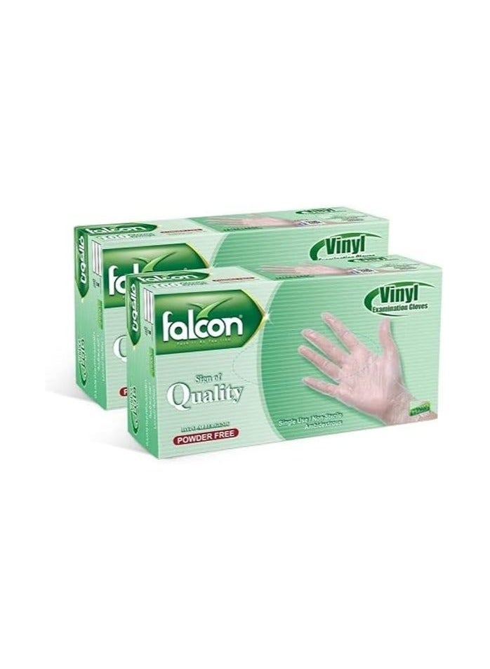 Falcon Falcon EZUK Vinyl Gloves - Clear Powder Free Medium (2 Packs x 100 Pieces) 