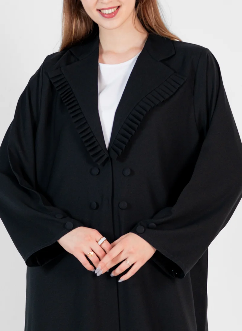 Rosette Abaya Blazer abaya with Pleated Neck style with buttons style