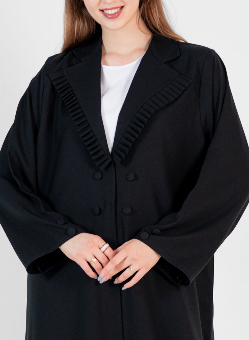 Rosette Abaya Blazer abaya with Pleated Neck style with buttons style - Image 4