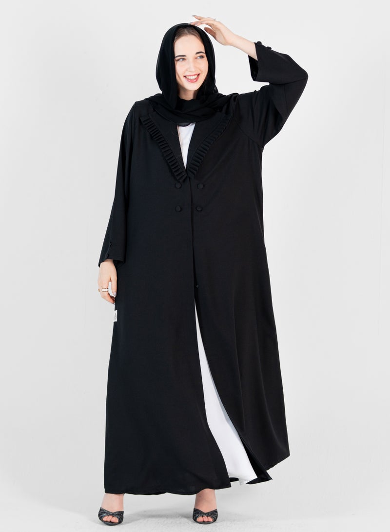 Rosette Abaya Blazer abaya with Pleated Neck style with buttons style - Image 1