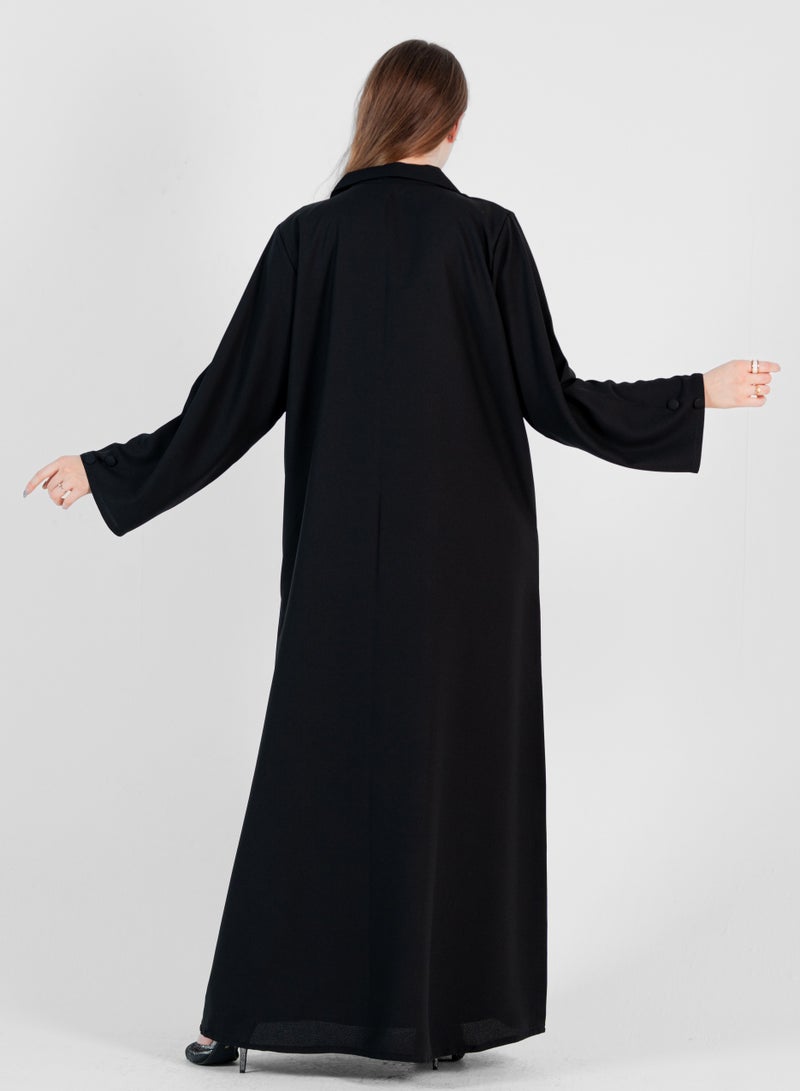 Rosette Abaya Blazer abaya with Pleated Neck style with buttons style - Image 2