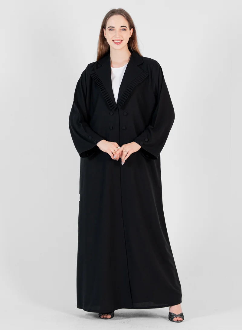 Rosette Abaya Blazer abaya with Pleated Neck style with buttons style