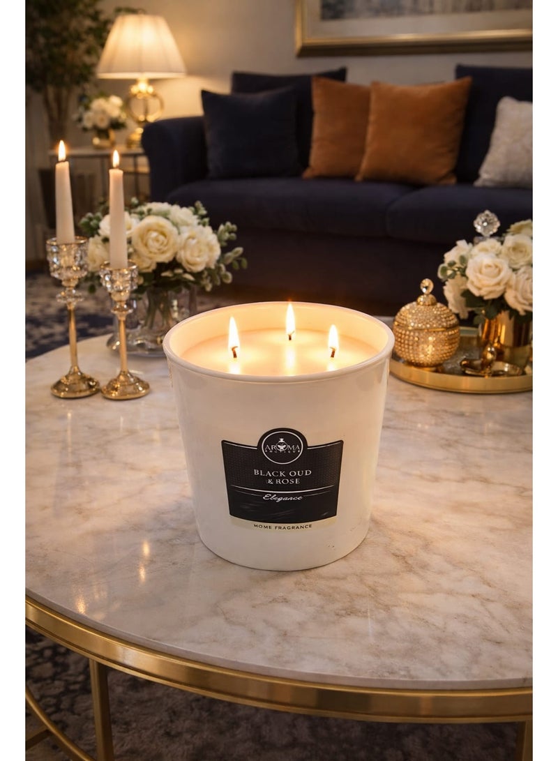 Aroma Large Luxury Scented Candle With Three Wicks And a Wooden Lid Featuring an Oud And Floral Fragrance - Image 2
