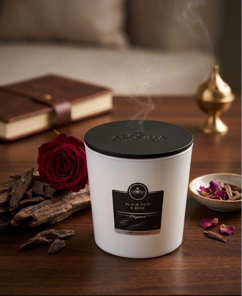Aroma Large Luxury Scented Candle With Three Wicks And a Wooden Lid Featuring an Oud And Floral Fragrance - Image 4